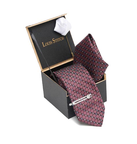 Men Red & White Printed Skinny Tie